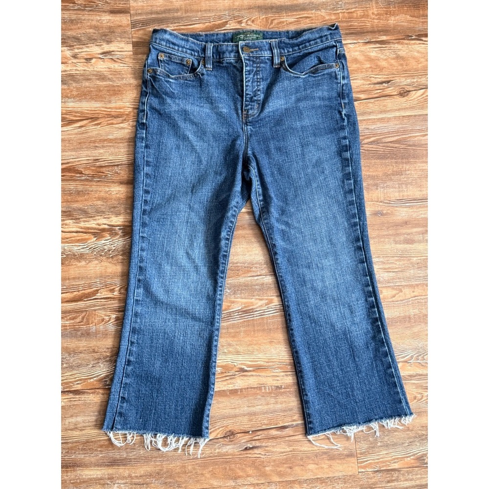 Lauren Ralph Lauren LRL Raw Hem Cropped Flare Jeans Blue Medium Wash Denim 10 P